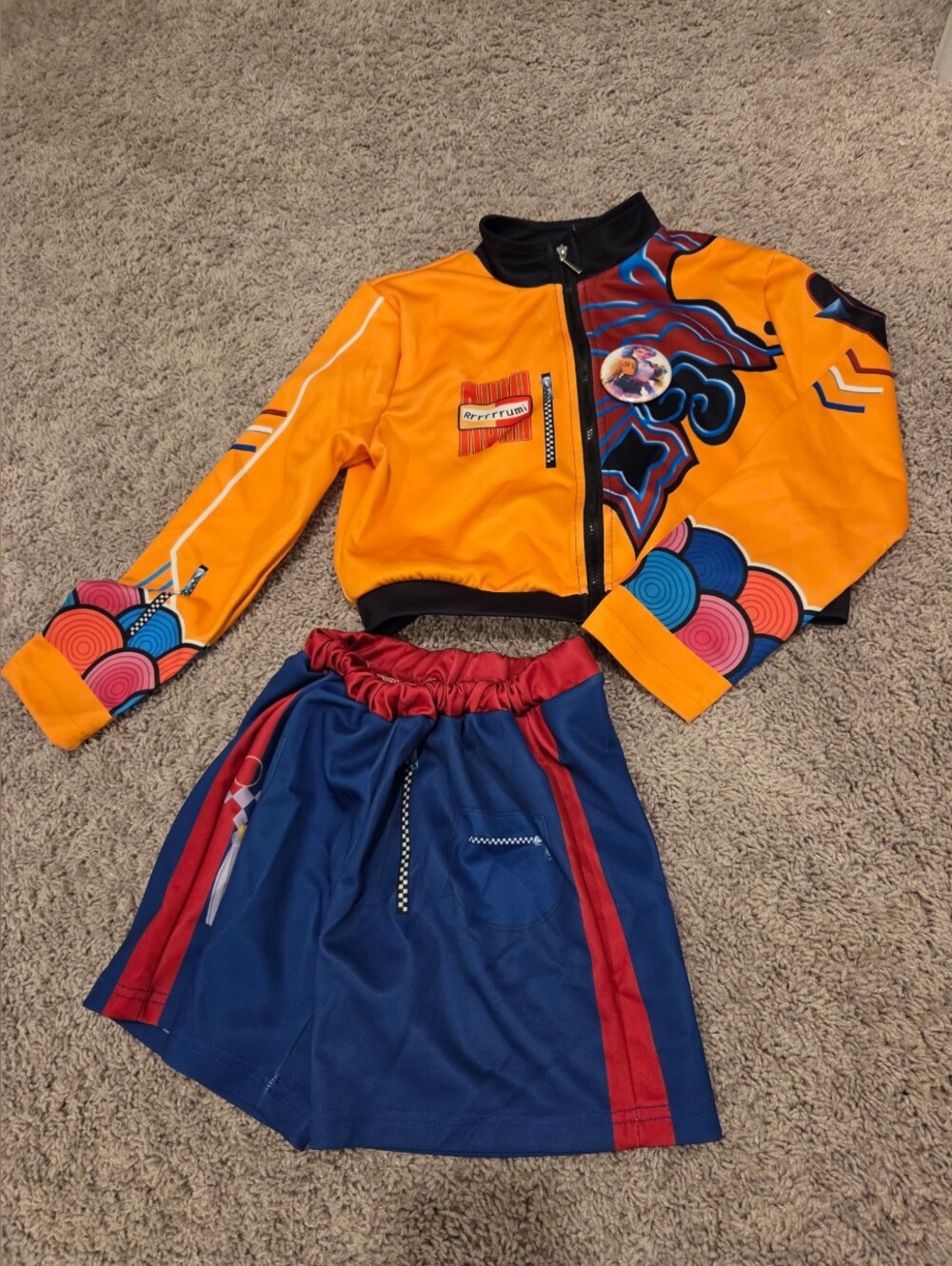 Kids Rummy Orange and Blue Costume Set - Vibrant Jacket & Skirt